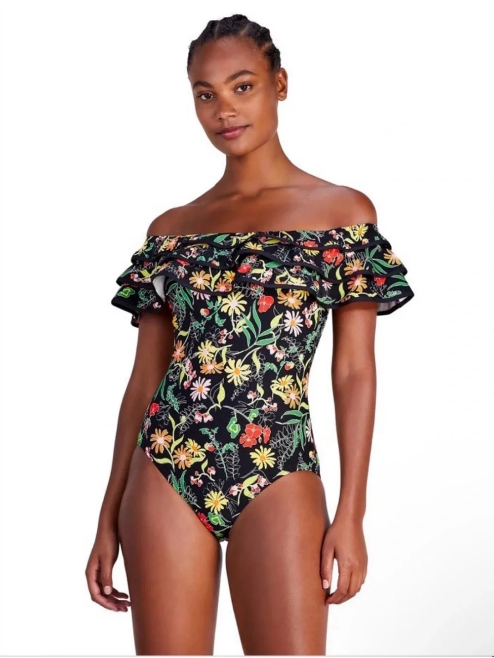 Kate Spade Ruffle Off The Shoulder One Piece Swimsuit - Rooftop Garden NWT